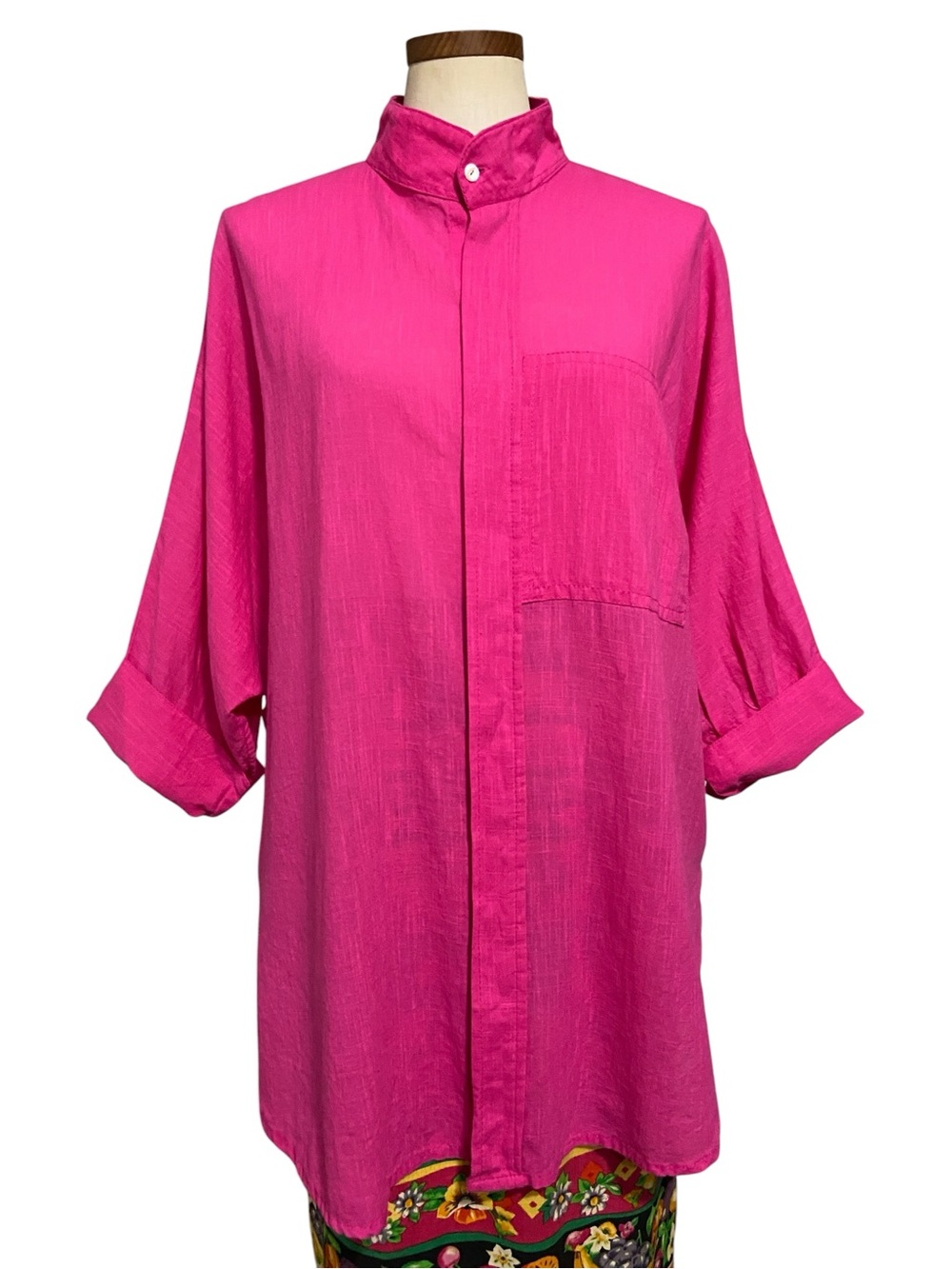 Dilemma Bright Pink Organic Cotton Button Front Big Shirt OSFA
